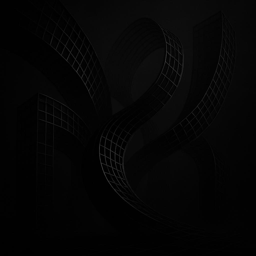 Une spirale de maillages dans un espace noir.